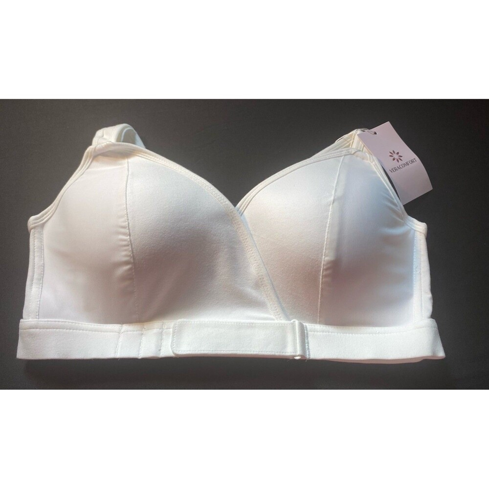 VeraComfort White Wireless Comfort Bra Front Adjustable Straps Size L New NWT - Picture 2 of 7